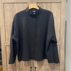 Eileen Fisher Medium Petite Wool Stand Collar Overshirt in Black (flaw)